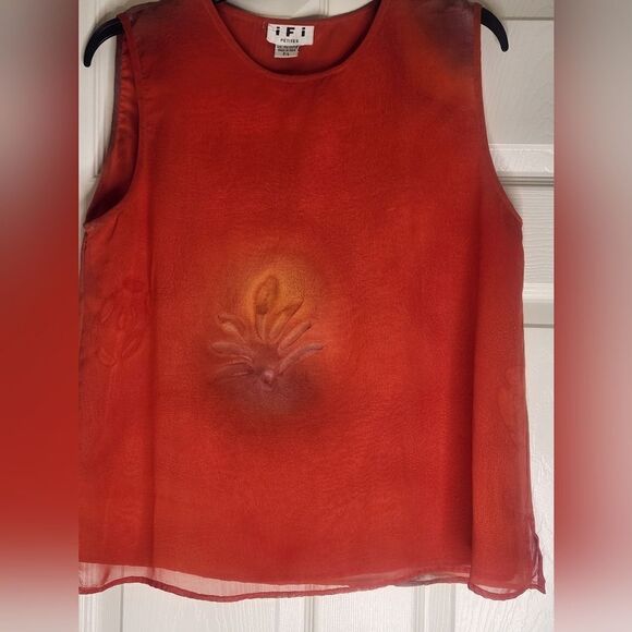 Vtg IFI Orange Mlticlrd P/L Shrtslv Slvless Women’s Top & Shirt - Picture 11 of 13